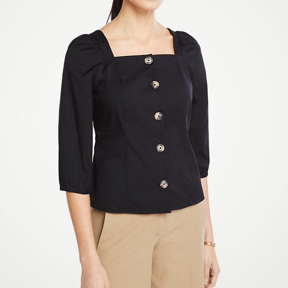Ann Taylor Black Button-Down Blouse